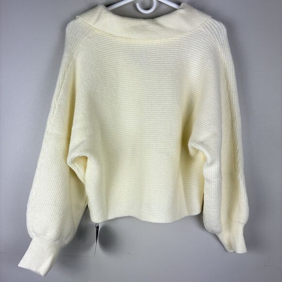 Women’s Cream Sweater Sz S Cozy Oversized Cropped Ribbed Knit V Neck Preppy NWT - Picture 6 of 10